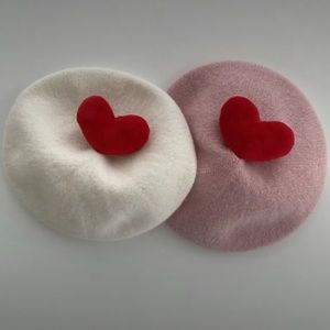 White beret with red heart detail